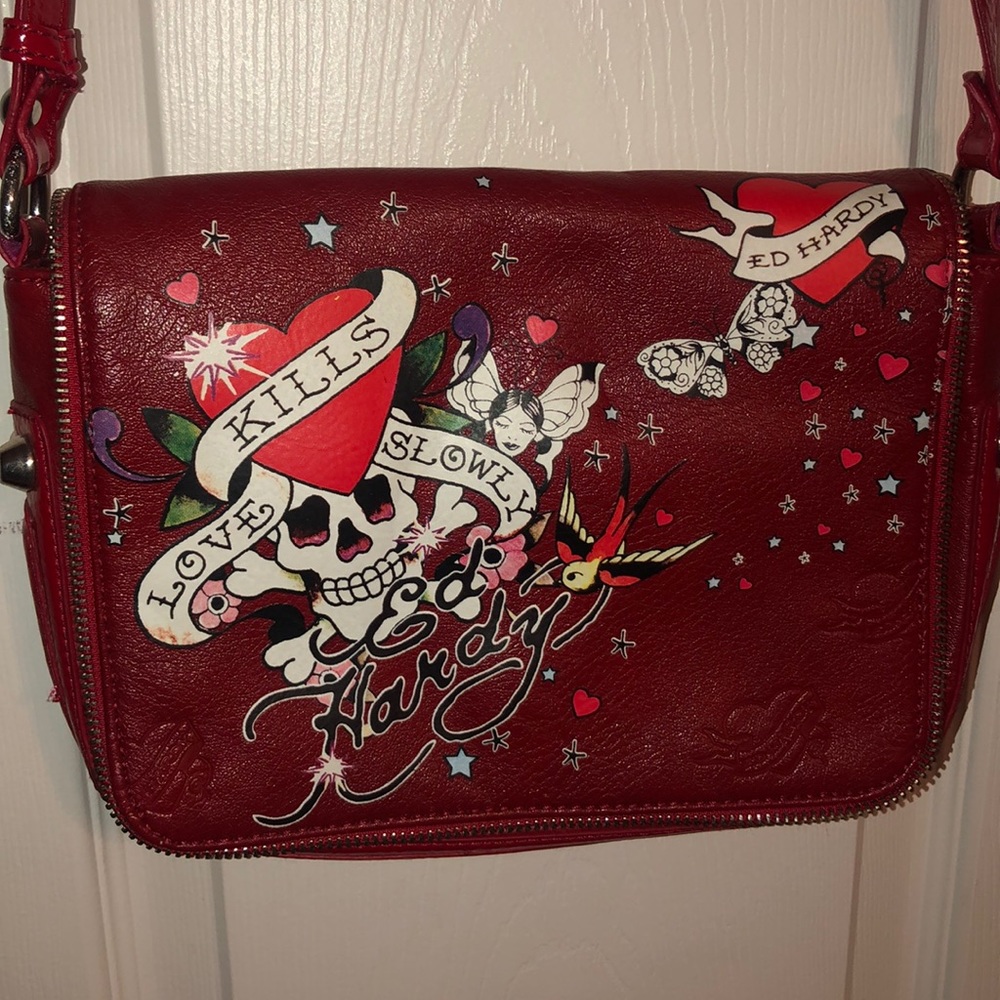 Ed Hardy Red purple with skulls and swallows